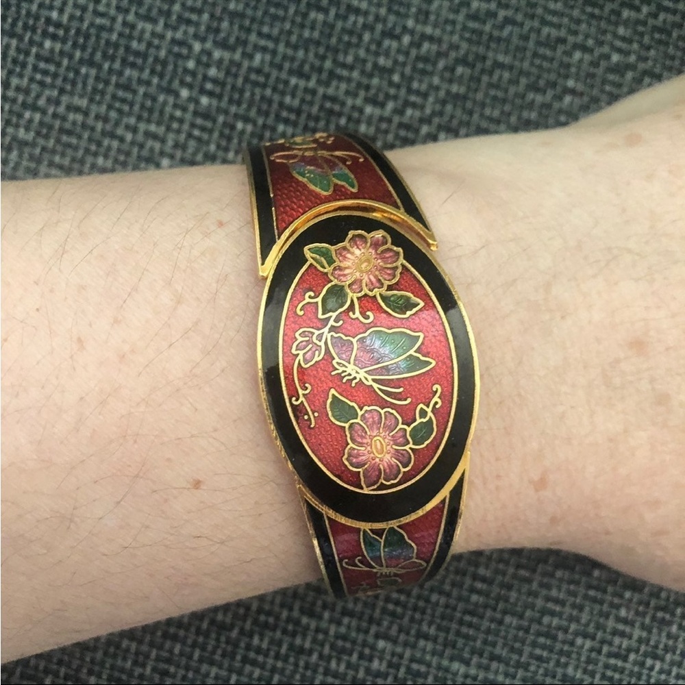 Vintage Cloisonne Enamel Hinged Bracelet
